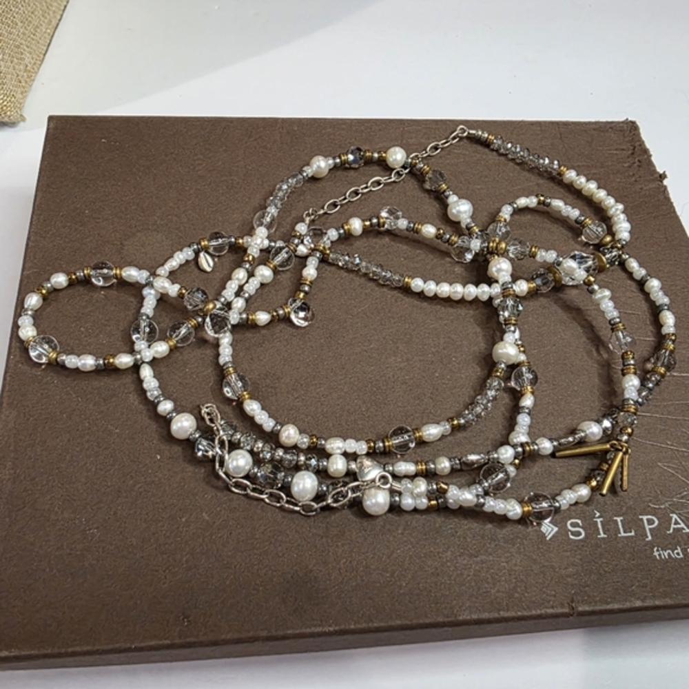 SILPADA Stardust 54 Sterling Silver Brass Pearl Crystal Beaded Necklace - Picture 11 of 12